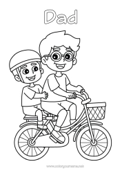 Free colouring Dad Grandad Boy Vehicles Child Bicycle Adult Family Two-wheeled vehicles