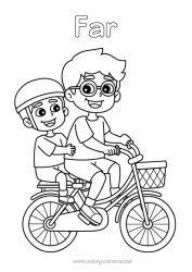 Farvelægningssiden for børn Far Bedstefar Dreng Køretøjer Barn Cykel Voksen Familie Tohjulede køretøjer
