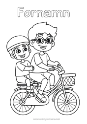 Färgläggningssida att anpassa Pappa Farfar Pojke Fordon Barn Cykel Vuxen Familj Tvåhjuliga fordon