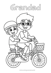 Free colouring Dad Grandad Boy Vehicles Child Bicycle Adult Family Two-wheeled vehicles