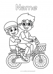 Free coloring Dad Grandpa Boy Child Bike Adult Family Two-wheeled vehicles