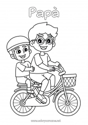 Pagina da colorare per bambini Papà Nonno Ragazzo Bambino Bicicletta Adulto Famiglia Veicoli a due ruote