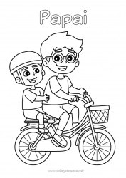 Página de desenho infantil Papai Vovô Menino Veículos Criança Bicicleta Adulto Família Veículos de duas rodas