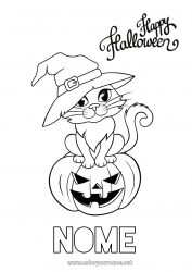 Colorazione gratuita Zucca Strega Gatto nero Halloween Jack O'Lantern CanI e gatti Iscrizione 