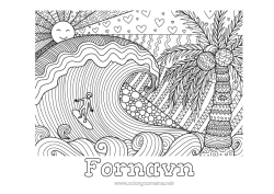 Gratis farvelægning Sport Mandala Hav Komplekse farvelægninger Surf Vandsport Bølger