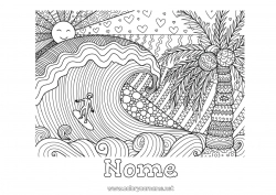 Disegno gratuito Sport Mandala Mare Colorazioni complesse Surf Sport acquatici Onde
