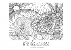 Coloriage gratuit Sport Mandala Mer Coloriages complexes Surf Sports nautiques Vagues