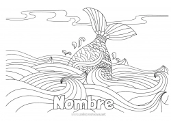Colorear gratis Mandala Ballena Mar Pescado Dibujos complejos para colorear Animales marinos o acuáticos Paisaje natural Olas