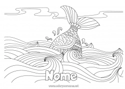 Disegno gratuito Mandala Balena Mare Pesce Colorazioni complesse Animali marini o acquatici Paesaggio naturale Onde