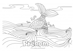 Dessin gratuit Mandala Baleine Mer Poisson Coloriages complexes Animaux marins ou aquatique Paysage naturel Vagues