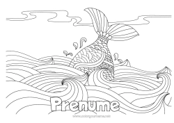 Desen liber de colorat Mandala Balena Mare Pește Desene de colorat complexe Animale marine sau acvatice Peisaj natural Valuri
