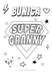 Pagină de colorat pentru copii Bunica Erou Insignă super