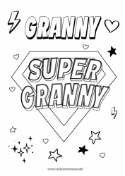 Child coloring page Grandma Hero Super badge