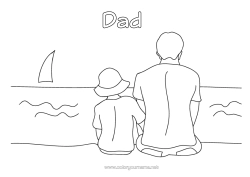 Free colouring Dad Beach Sea Child