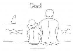 Child coloring page Dad Beach Sea Child
