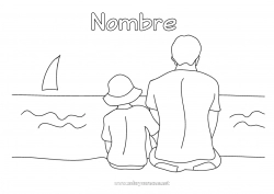 Niño página para colorear Papá Playa Mar Niño