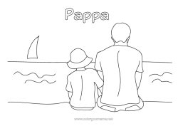 Gratis färgläggning Pappa Strand Hav Barn