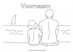 Kleurplaat voor kinderen Papa Strand Zee Kind