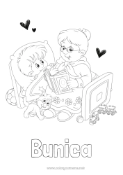 Pagină de colorat pentru copii Bunica La mulți ani! Băiat Te iubesc. Carte Lectură