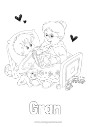 Free colouring Grandma Happy birthday Boy I love you. Book Reading