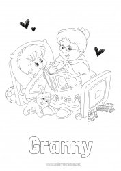 Child coloring page Grandma Happy feast day ! Boy I love you Book Reading