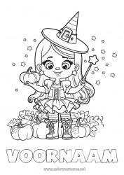 Kleurplaat aanpassen Pompoen Heks Halloween Meisje