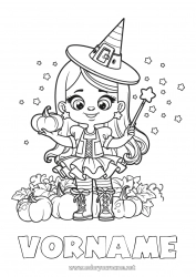Kostenlose Malvorlage Kürbis Hexe Halloween Mädchen