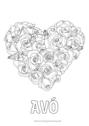Página de desenho infantil Flores Coração Feliz Aniversário Eu te amo Grande coração Rosa Colorações Complexas Realista