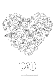 Free colouring Flowers Heart Happy birthday I love you. Big heart Rose Complex colouring pages Realistic