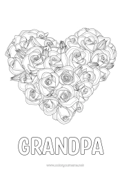 Child coloring page Flowers Heart Happy feast day ! I love you Big heart Rose Complex coloring pages Realistic