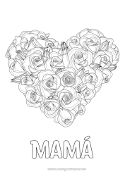 Niño página para colorear Flores Corazón Feliz día de fiesta Te amo Gran corazón Rosa Dibujos complejos para colorear Realista