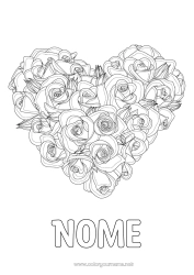Disegno gratuito Fiori Cuore Buona festa Ti amo Grande cuore Rosa Colorazioni complesse Realista