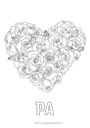 Kleurplaat voor kinderen Bloemen Hart Fijne verjaardag Ik hou van jou Groot hart Roos Complex Kleurplaten Realistisch