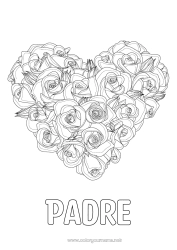 Niño página para colorear Flores Corazón Feliz día de fiesta Te amo Gran corazón Rosa Dibujos complejos para colorear Realista