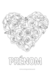 Dessin gratuit Fleurs Coeur Bonne fête Je t'aime Grand coeur Rose Coloriages complexes Réaliste