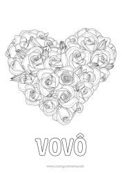 Página de desenho infantil Flores Coração Feliz Aniversário Eu te amo Grande coração Rosa Colorações Complexas Realista