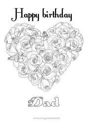Free colouring Flowers Heart Happy birthday Big heart Rose Realistic