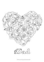 Child coloring page Flowers Heart Happy feast day ! Big heart Rose Realistic
