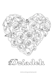 Kolorowanka dla dziecka Kwiaty Serce Wszystkiego najlepszego! Wielkie serce Róża Realistyczny
