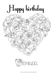Free colouring Flowers Heart Happy birthday Big heart Rose Realistic
