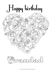 Free colouring Flowers Heart Happy birthday Big heart Rose Realistic