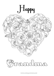 Free coloring Flowers Heart Happy feast day ! Big heart Rose Realistic