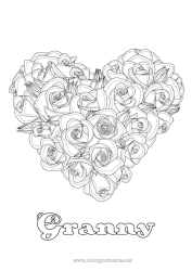 Child coloring page Flowers Heart Happy feast day ! Big heart Rose Realistic