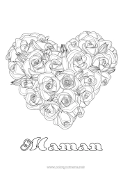 Coloriage enfant Fleurs Coeur Bonne fête Grand coeur Rose