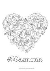 Pagina da colorare per bambini Fiori Cuore Buona festa Grande cuore Rosa Realista