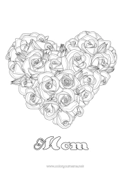 Child coloring page Flowers Heart Happy feast day ! Big heart Rose Realistic