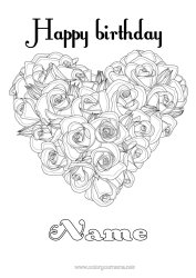 Free colouring Flowers Heart Happy birthday Big heart Rose Realistic
