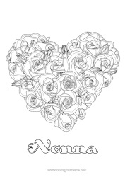 Pagina da colorare per bambini Fiori Cuore Buona festa Grande cuore Rosa Realista
