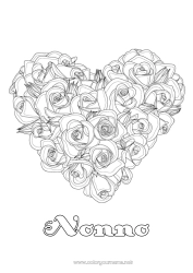 Pagina da colorare per bambini Fiori Cuore Buona festa Grande cuore Rosa Realista