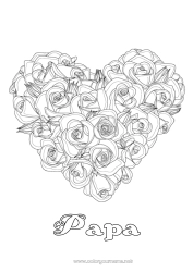 Coloriage enfant Fleurs Coeur Bonne fête Grand coeur Rose Réaliste